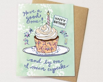 Cupcake Birthday Card - Cupcake card, happy birthday card, sweet birthday card, cupcake lover gift, kids birthday card, cake greeting card