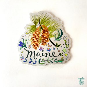 Maine State Flower Sticker - stickers 3.5 inch vinyl Maine white pine cone and tassel pine cone maine U.S. stickers Maine gift vacation