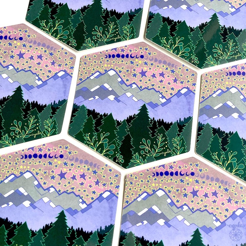 Mountain Lover Birthday gift sticker. Art by Cindy LaColla. ©CYNLA