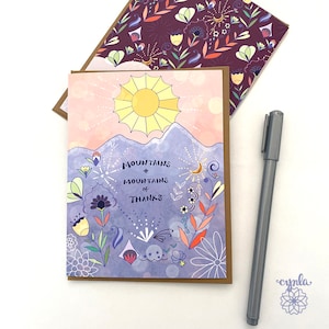 Cartões de agradecimento da Sun Mountain - cartão da natureza da floresta, montanhas de agradecimento, cartões de felicitações, natureza bonita, floral, rosa, casamento, cartão de agradecimento