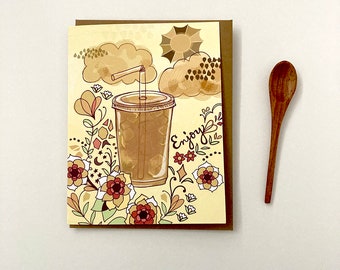 Tarjeta de felicitación de café helado - cafetería, café, tarjeta de cumpleaños, moca, amante del café helado, barista, tarjeta de felicitación, tarjetas de café matutino