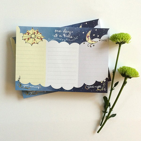 Sun to Moon Notepad - Starry To do list, stationery pad, celestial notepads, moon and flowers gift notepad, magical, whimsical, paper goods