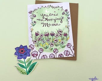 Moon flower Amazing Mama Card botanical mom Greeting Card purple flower starry night bloom art Mothers Day Card Elegant Garden Lover Gift