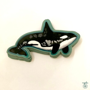 Orca Sticker -  orcas ocean whale lover gift, killer whales, orcas 3 inch vinyl, sticker for water bottle or laptop, weather-resistant