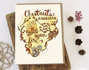 Chestnuts Christmas Card - Holiday family traditions card fun woodland christmas card recipe greeting card squirrel christmas holiday card