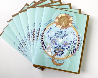 Doos van 8 Winter Solstice Card - vakantiewenskaart gelukkige zonnewende yule wenskaart kersttijd, zonnewende cirkel
