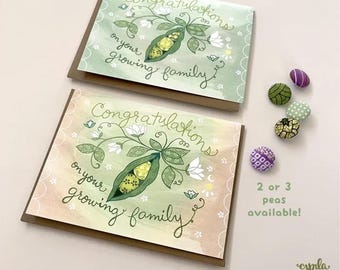 Erbsen in einer Schote Baby Karte Glückwunsch neue Baby-Dusche-Geschenk Thema Peapod Gender neutral Zwilling neue Eltern Triplets Garten-Liebhaber wachsende Familien Karte