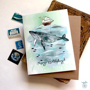 Humpback Whale Greeting card - whale card humpbacks birthday card whale greeting cards whales ocean card whale birthday whale ship humpback