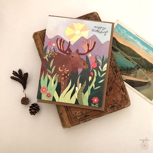 Cartão Sun Moose - cartões comemorativos de alces, alces e montanhas, produtos de papel Cynla, artigos de papelaria, cartão de aniversário de alce gigante