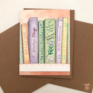Biglietto Baby Books - biglietto baby shower, biglietto per neonato, biblioteca, libro per bambini, festa, libri per bambini, biglietto d'auguri, biglietto d'auguri per baby shower