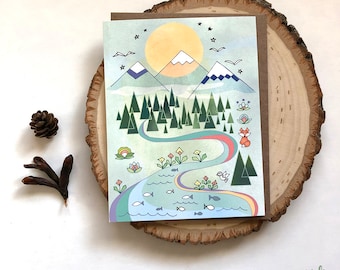 Tarjeta Vida en las montañas flores de ladera campo naturaleza papelería parques nacionales senderismo aire libre vida de montaña viajes amante de los zorros