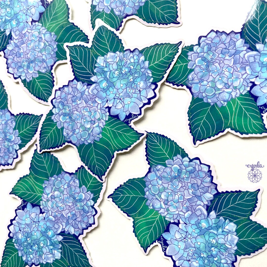 Hydrangea Sticker Floral Gardener Gift Pretty Flower Vinyl Sticker Blue ...