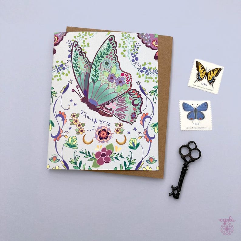 butterflies gratitude kind neighbor notecard whimsical garden enthusiast entomologist nature art by Cindy LaColla ©cynla