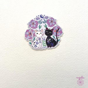 Cats Flower Sticker - kitten cat stickers 3 inch vinyl cat pet animal lover garden gift sticker for water bottle or laptop weather-resistant