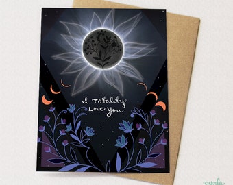 Carte de voeux éclipse - éclipse solaire totalité amour drôle carte mignonne éclipse solaire amitié vierge carte de remerciement pense à vous cadeau