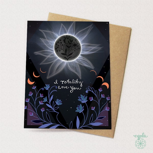 Eclipse Greeting Card -solar eclipse totality love funny cute card solar eclipse card blank friendship thank you card thinking of you gift