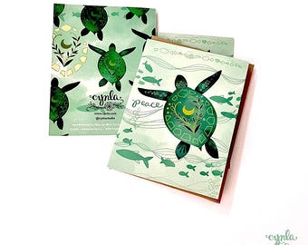 Peace Sea Turtle Greeting card love animal card ocean friendship gift turtle card sea green wishing peace love turtle art social justice