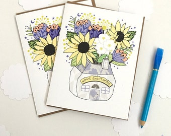 New Home Card - congratulations new home greeting card, home sweet home flowers