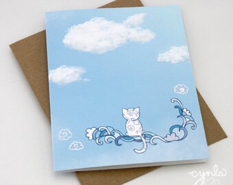 Cloudy CAT Card -  Kitten Cloud card, Blank Card, Happy Birthday Cat Card, Pet Sympathy