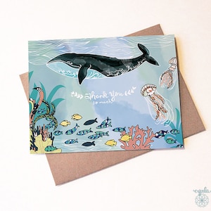 Whale Thank You Card - whale thanks, ocean thank you, ocean greeting card, jellyfish, fish card