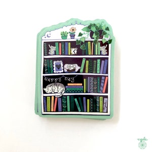 Bookcase Sticker -  book lover bookshelf library book sticker, read cat, 3 inch vinyl, sticker for water bottle or laptop, weather-resistant
