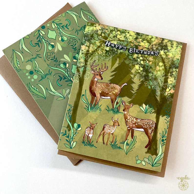 Deer Greeting Card doe deer birthday card buck forest deer family fawns woodland animal birthday card outdoor travel hiking lover deer image 3