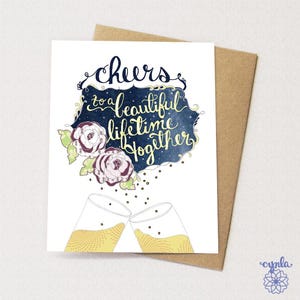 Tarjeta de bodas con saludos: para una hermosa vida juntos, tarjeta de aniversario, tarjeta de bodas para pareja, tarjeta de compromiso, tarjeta floral azul marino y dorada