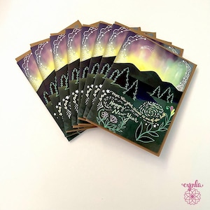 Aurora New Year Card BOX beautiful northern lights greeting card Happy new year 2027 nature holiday card trees mountain lover moon celestial