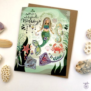 MERMAID Birthday Greeting card - mermaid card ocean birthday card mermaid greeting cards magical card stingray seahorse sea life ocean cards