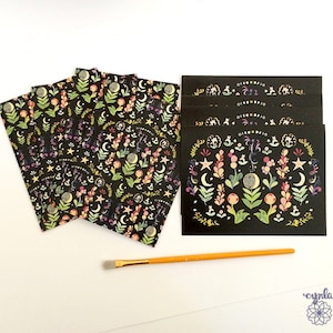 Moon Flower Notes Gift SET of 8 -  black moon flower greeting cards floral blank notes moon witchy thank you metaphysical mystical cards