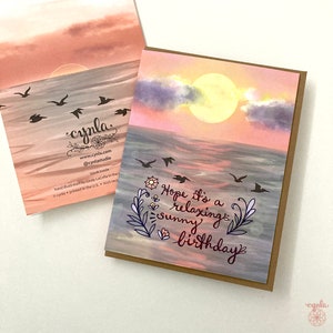 Sunset Greeting Card - ocean sun relax birthday card, sun setting, relaxing birthday pink, sun ocean lake, beautiful sunset, beach lover