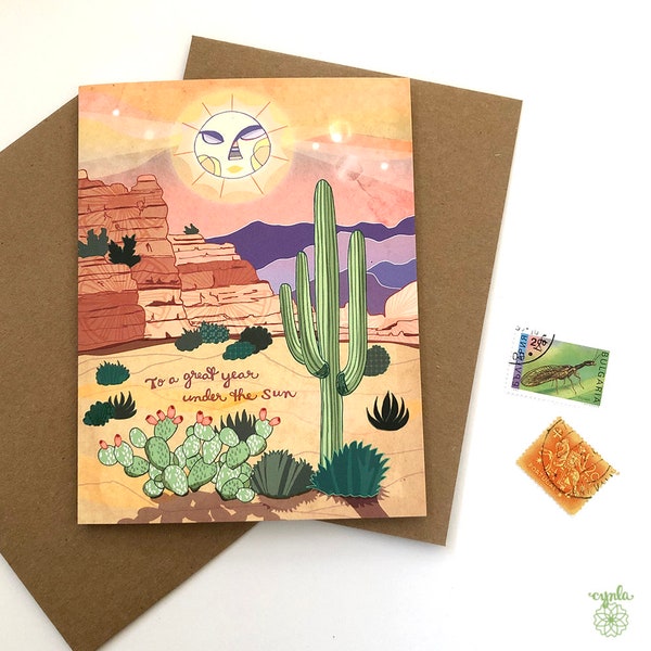 Desert Birthday Greeting Card - birthday card saguaro, desert cactus, adventure birthday card, sunny summer birthday, succulent, cacti