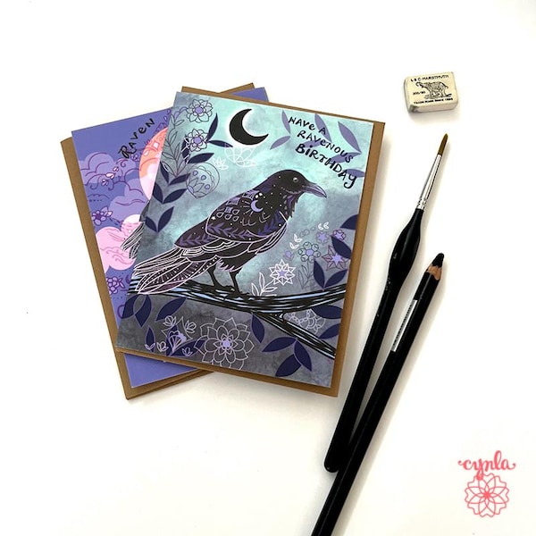 Rabe Geburtstagskarte Grußkarte Geburtstagskarte dunkel humorvoll witchy Krähe Amsel gothic Party Naturliebhaber gefriert Geburtstagsmond unheimlich
