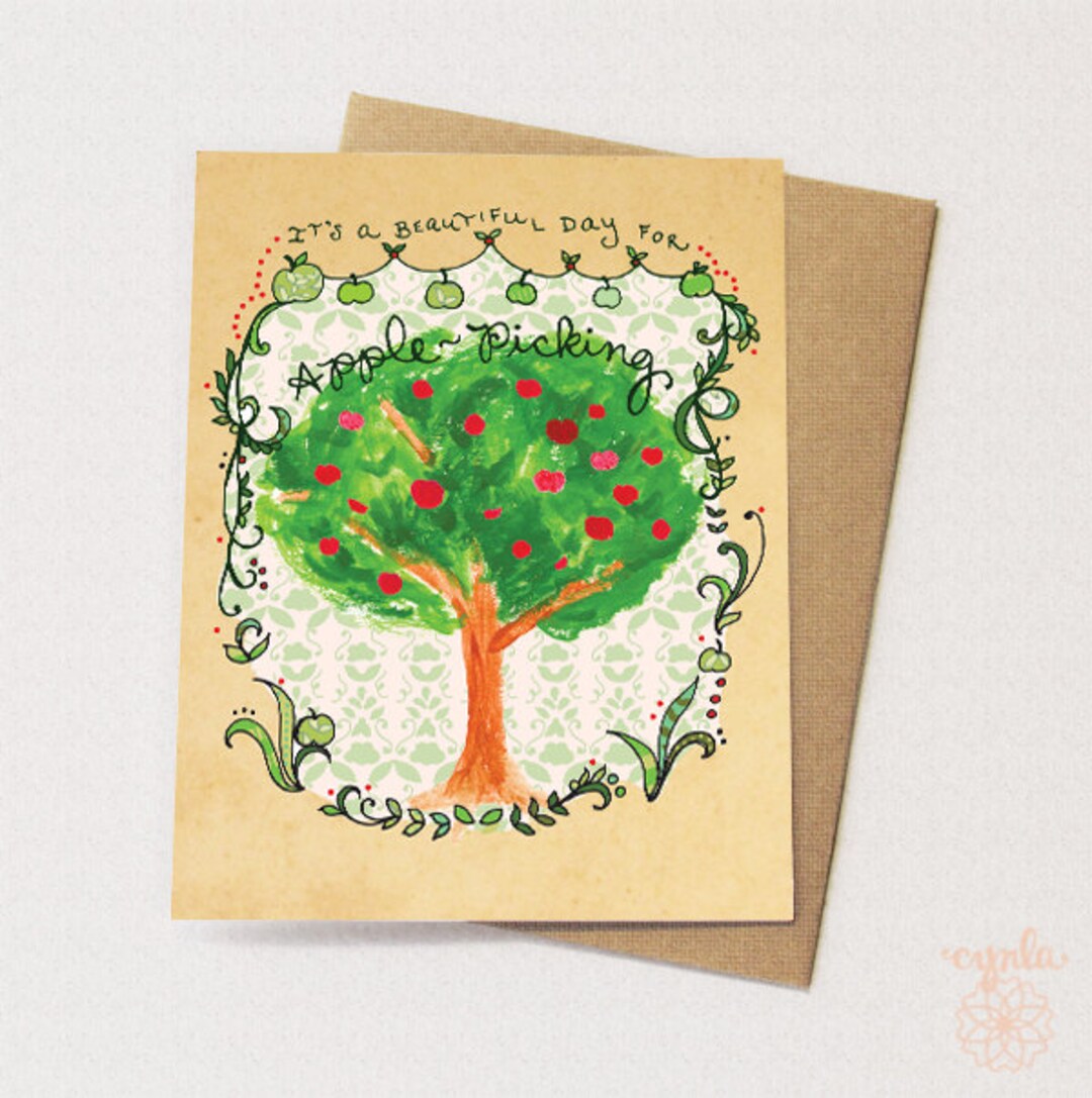 Apple Picking Card Apple Greeting Card Apple Card Apple Etsy