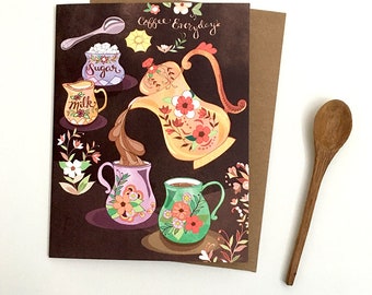 Coffee for two Card - coffee card, blank inside, coffee everyday, coffee stationery, friendship card, coffee date card, coffee lover gift