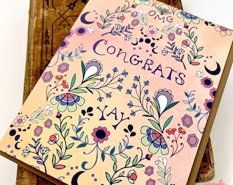 Carte de félicitations OMG Yay - Félicitations carte de voeux florale pêcher Félicitations bébé nouvelle maison, carte de fiançailles de remise des diplômes pour sa douche nuptiale