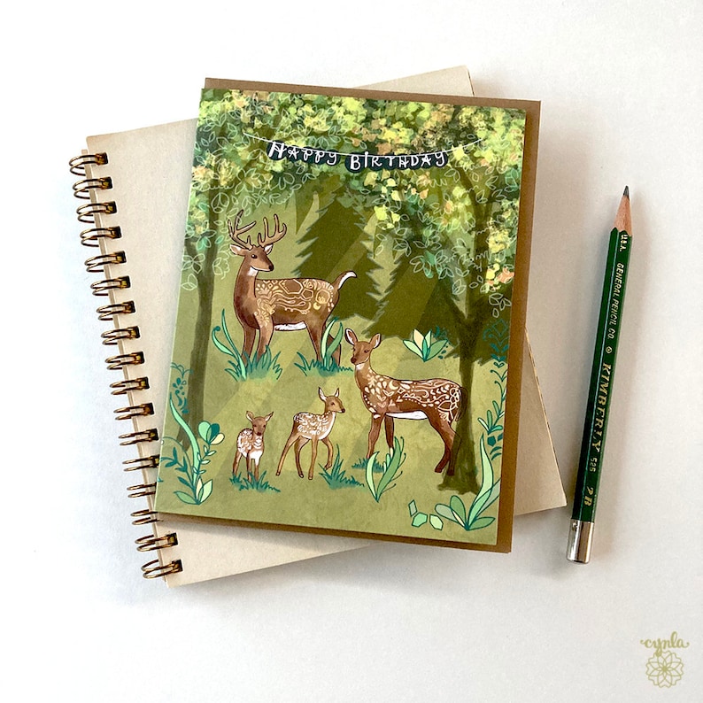 Deer Greeting Card doe deer birthday card buck forest deer family fawns woodland animal birthday card outdoor travel hiking lover deer image 1