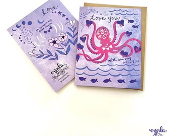 Octopus Hearts Greeting card - love heart animal cards ocean cute valentines day card for ocean lovers love you hearts funny anniversary