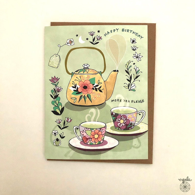 Green Tea Greeting Card Tea Card Tea Birthday Card Tea Etsy
