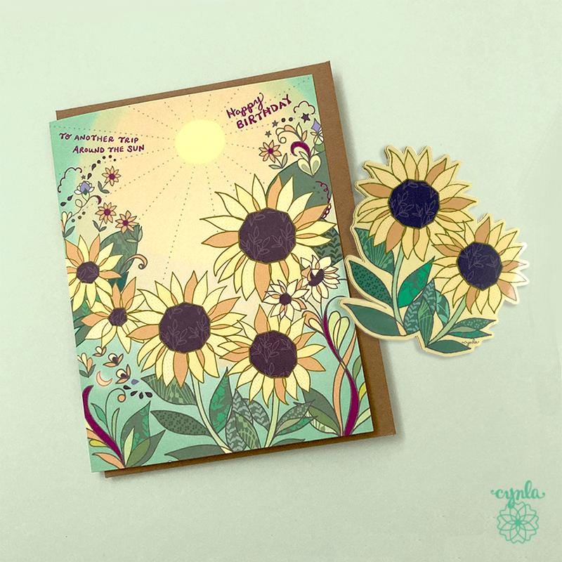 Sunflowers Greeting Card Flower Birthday Card Sun Birthday Sunflower ...
