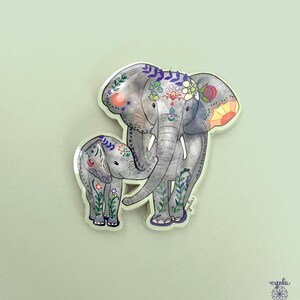 Pegatina de elefante, mamá elefante, bebé elefante, pegatina de vinilo de 7,6 cm, hermosa pegatina de animales, tarjeta "Me encantan los elefantes", mamá y bebé elefante