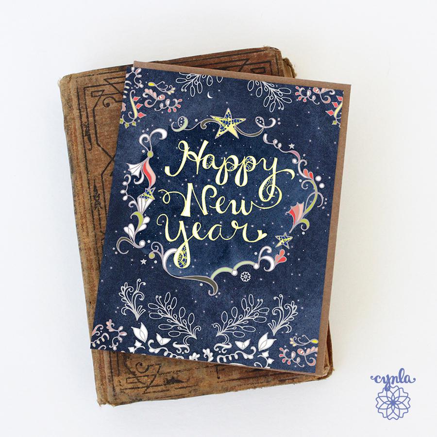 Starry Happy New Year Boxed Sets of Greeting Cards - Happy New Year Cards,  Paper Goods, Stationery, Stars, Multiple Boxes Discount - Etsy Israel, image size:900x900