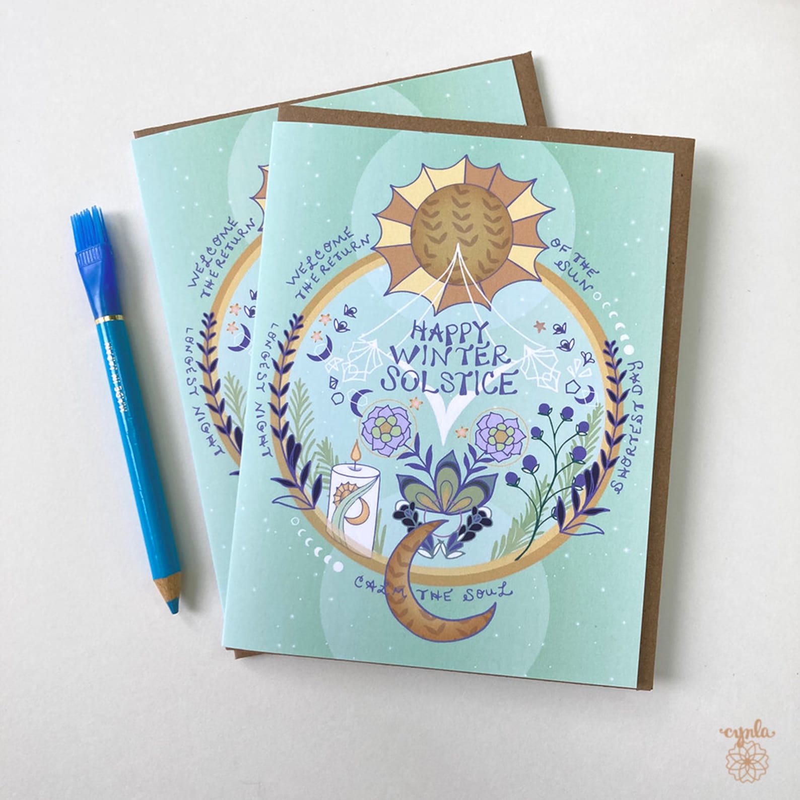 Box of 8 Winter Solstice Card Holiday Greeting Card Happy Etsy