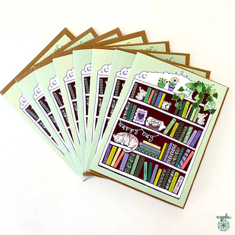 Bookcase Greeting Card book greeting cards, library cards cynla paper goods stationery birthday cards happy day books design book lover image 4