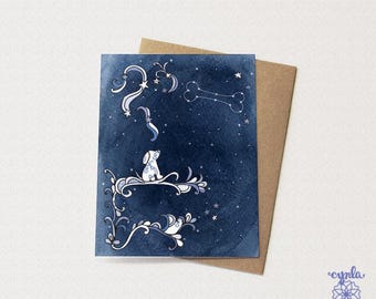 Biglietto di condoglianze per animali domestici con tema Star Dog, costellazione, cucciolo, sogno, cielo, perdita di un animale domestico, arte commemorativa, amante dei cani, notte stellata, regalo per il nuovo proprietario di un cucciolo, cani celesti