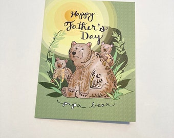 Papa Bear Card - Cartes de voeux fête des pères, papa, ours pop, carte de voeux ours, ours fête des pères, vert