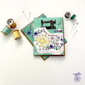 Nähmaschine Grußkarte - Näh Geburtstagskarte Quilt Maker Geschenk Geburtstag nähen Karte für Nähliebhaber Stoff Nähmaschine Illustration