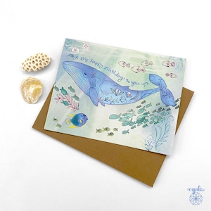 Carte d'anniversaire baleine océan - carte baleine carte d'anniversaire vie marine océan nautique baleine de mer grande étape anniversaire animal marin anniversaire côtier