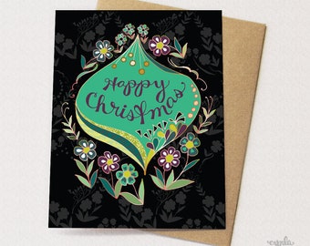 Ornament Happy Christmas Greeting Card - ornament card, Christmas card, holiday greeting cards
