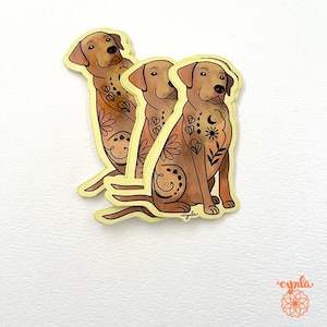 Dog Sticker - yellow dog stickers 3 inch vinyl golden retriever sticker for water bottle or laptop gift for dog and animal lovers happy